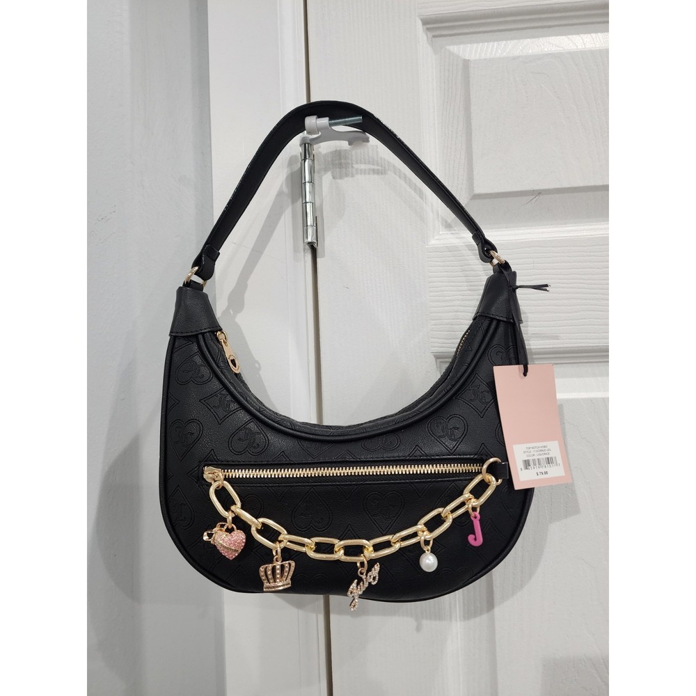 NWT Rare Juicy Couture Top Notch Hobo Shoulder Bag Black Charms Gold Y2K
